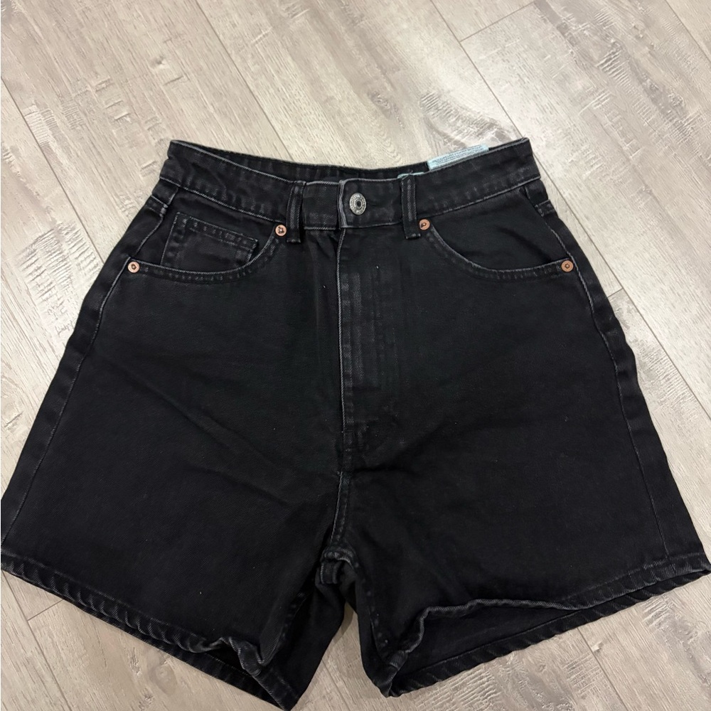 Zara Black High-Waist Denim Shorts